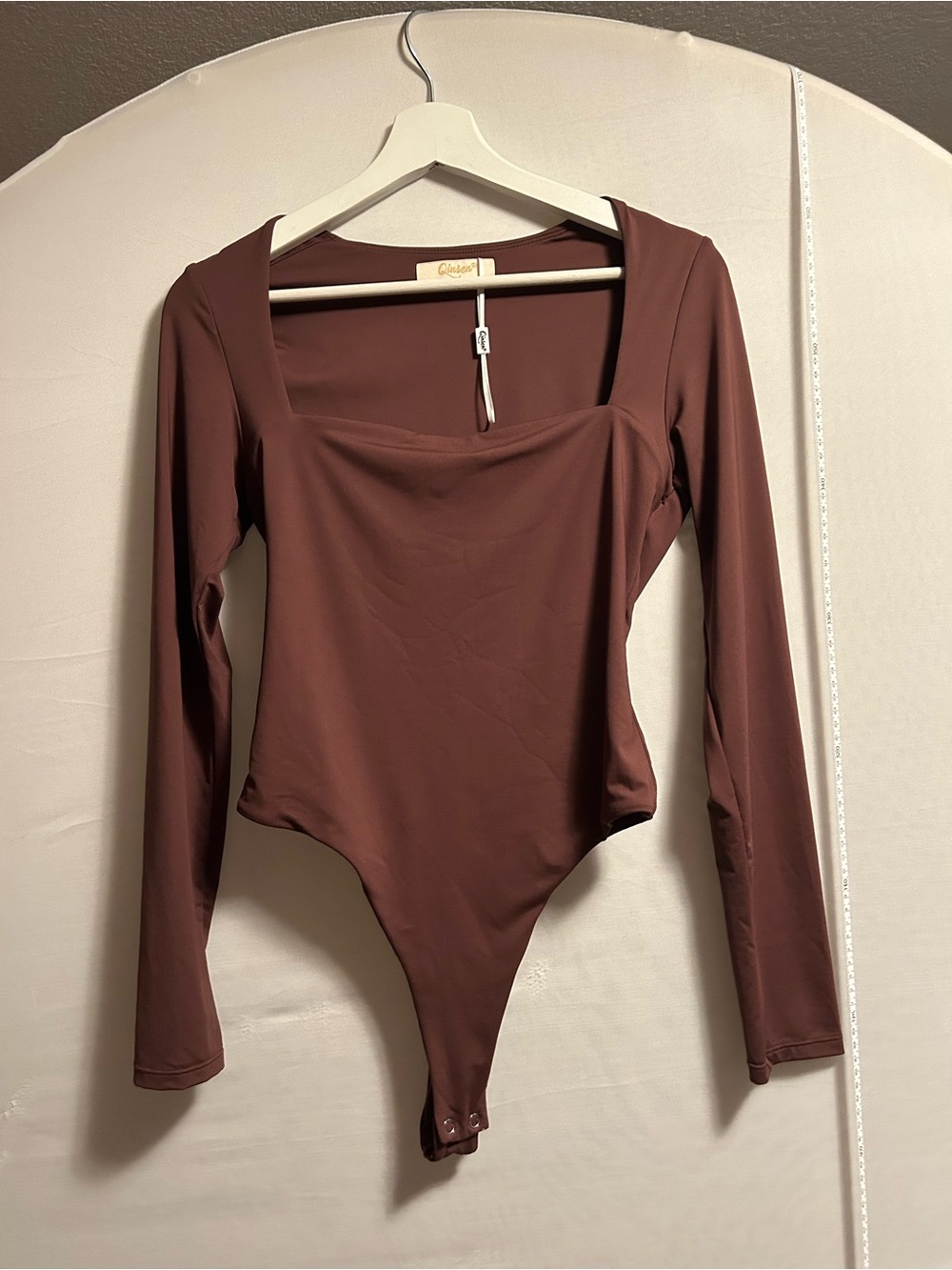 Square Neck Long Sleeve Bodysuit in Chocolate Brown